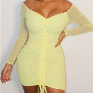 Shape Lemon Mesh Ruched Bardot Bodycon Dress